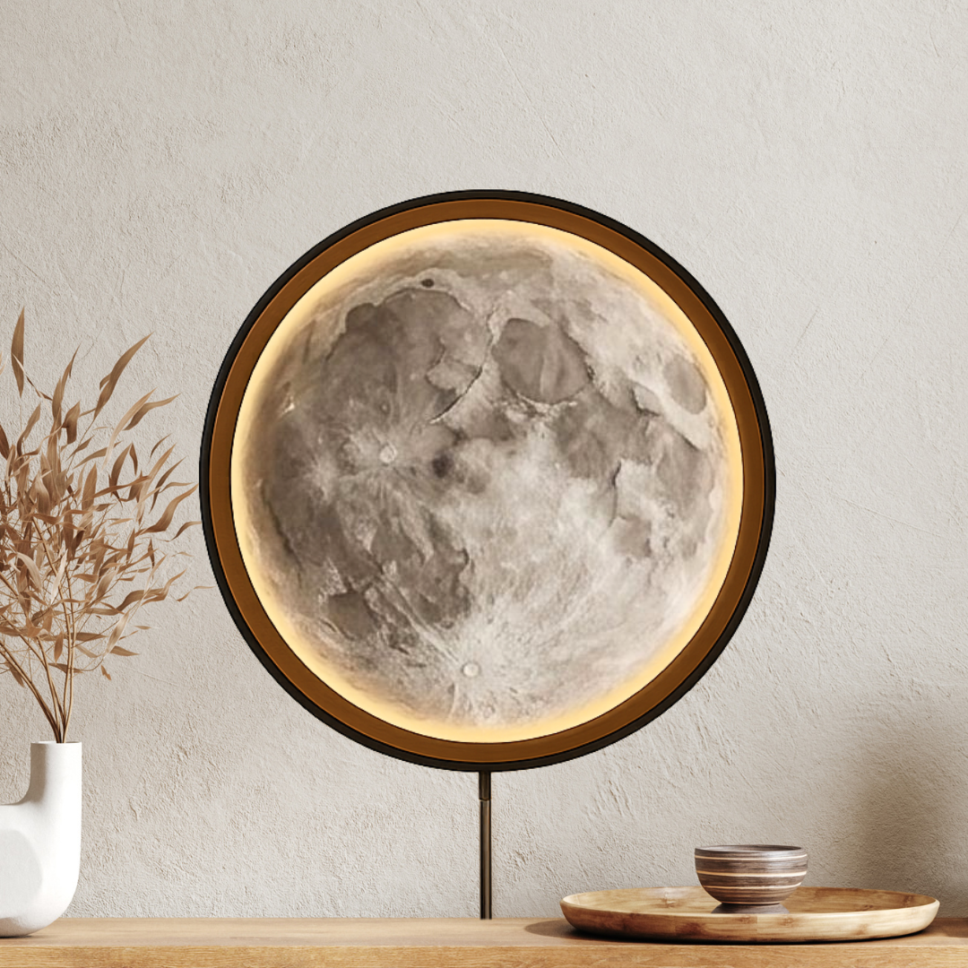 Handmade LED Moon Wall Art, Moon Planet Galaxy Wooden Frame Acrylic Lamp Decor ML008