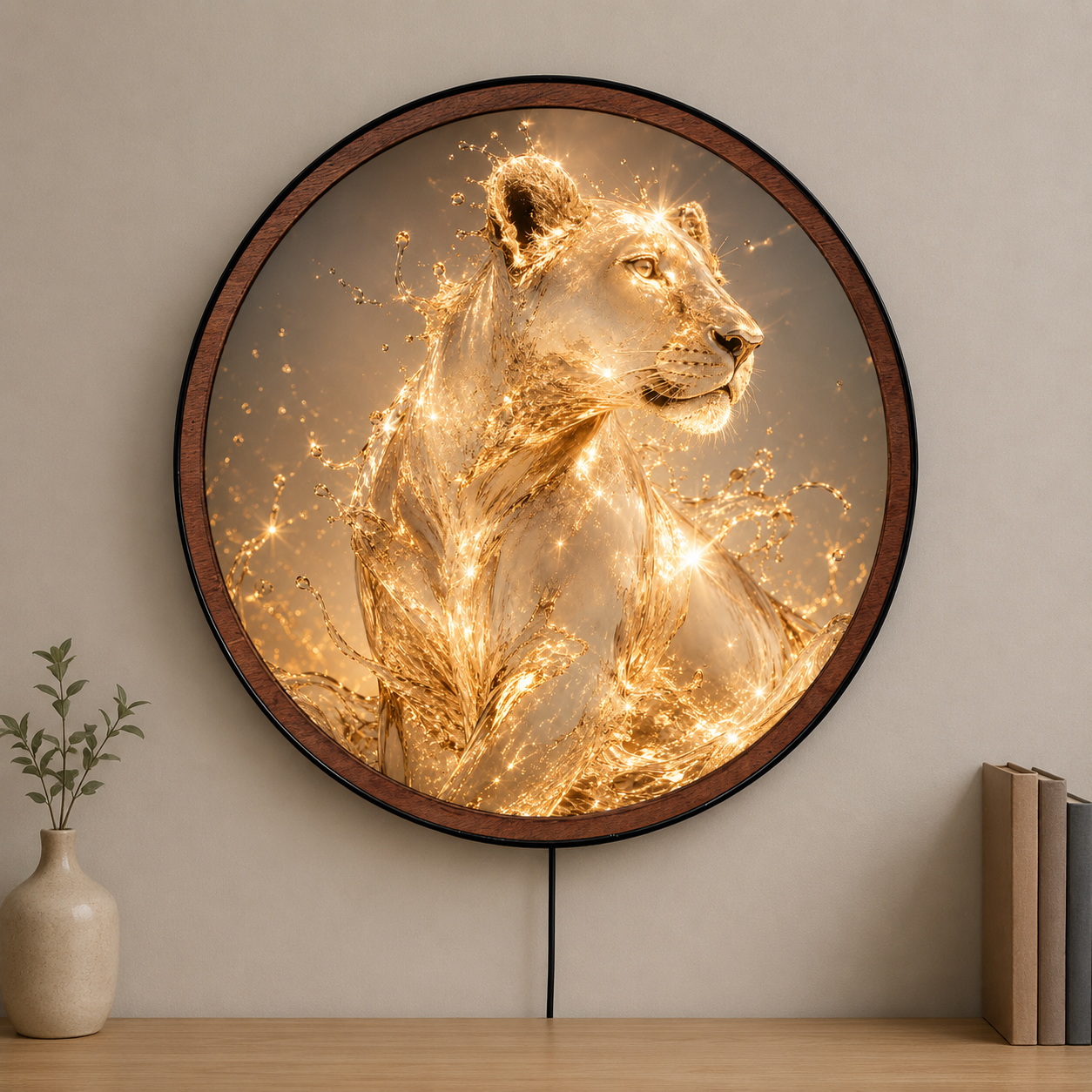 Handmade LED Artistic Lion Wall Art - Wooden Frame Acrylic Lamp Decor LED036