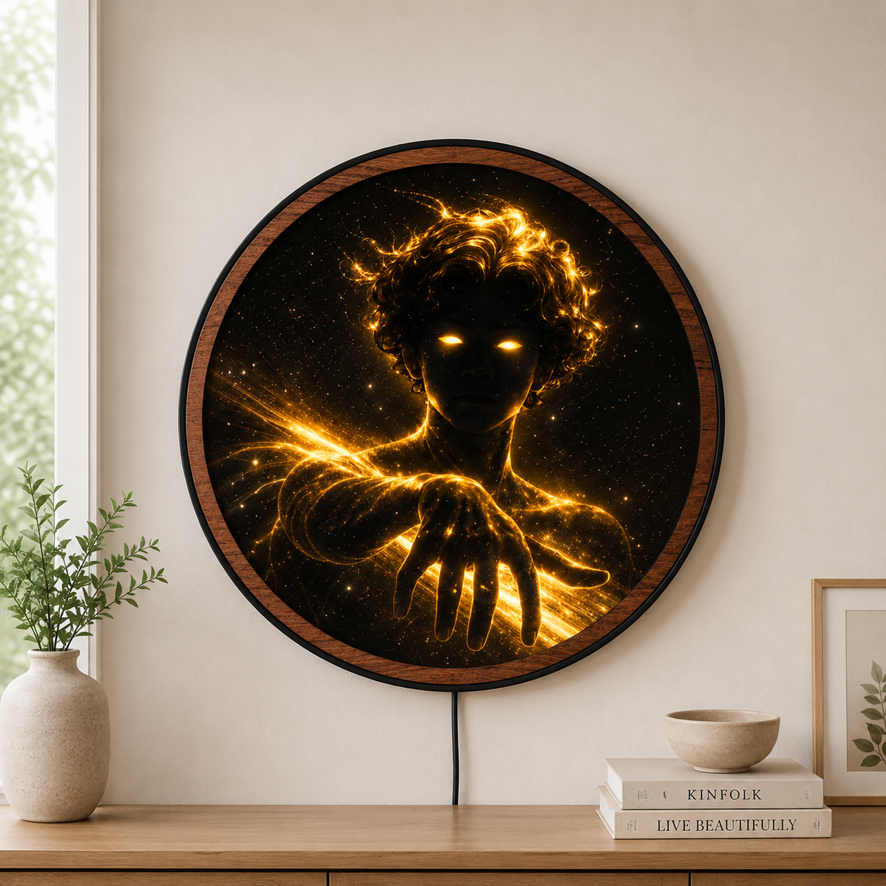 Handmade LED Fantasy Celestial Figure Wall Art - Wooden Frame Acrylic Lamp Decor LED045