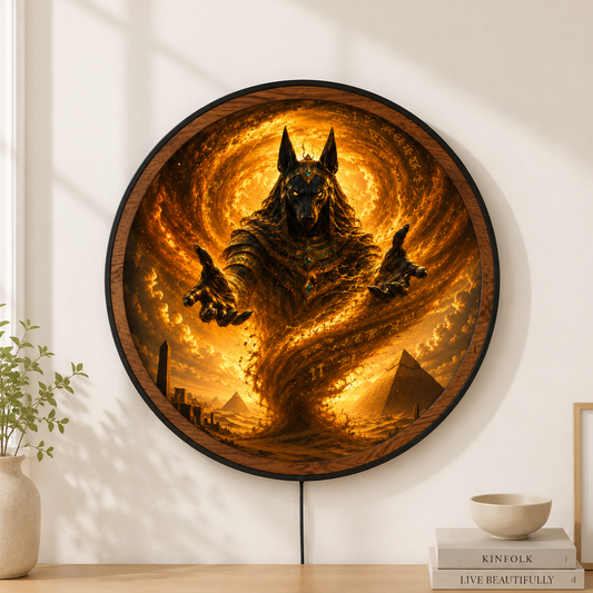 Handmade LED Fantasy Anubis Wall Art - Wooden Frame Acrylic Lamp Decor LED048