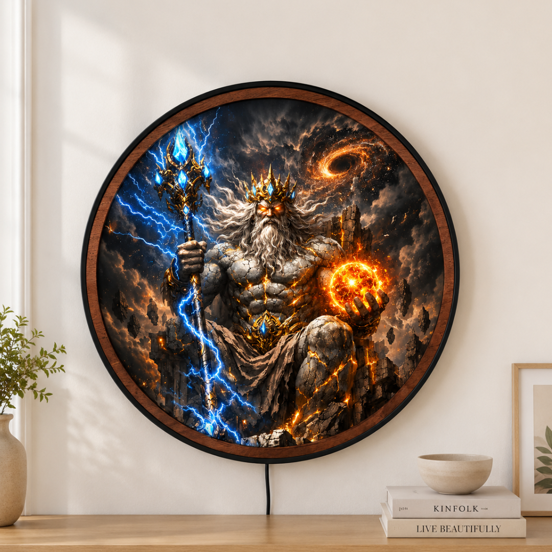 Handmade LED Fantasy Majestic God Wall Art - Wooden Frame Acrylic Lamp Decor LED050