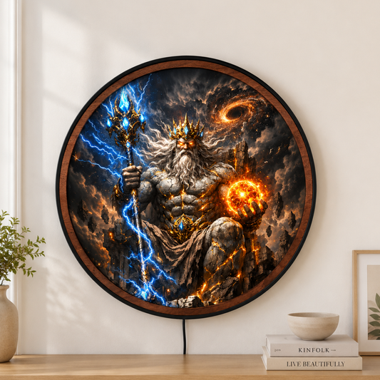Handmade LED Fantasy Majestic God Wall Art - Wooden Frame Acrylic Lamp Decor LED050