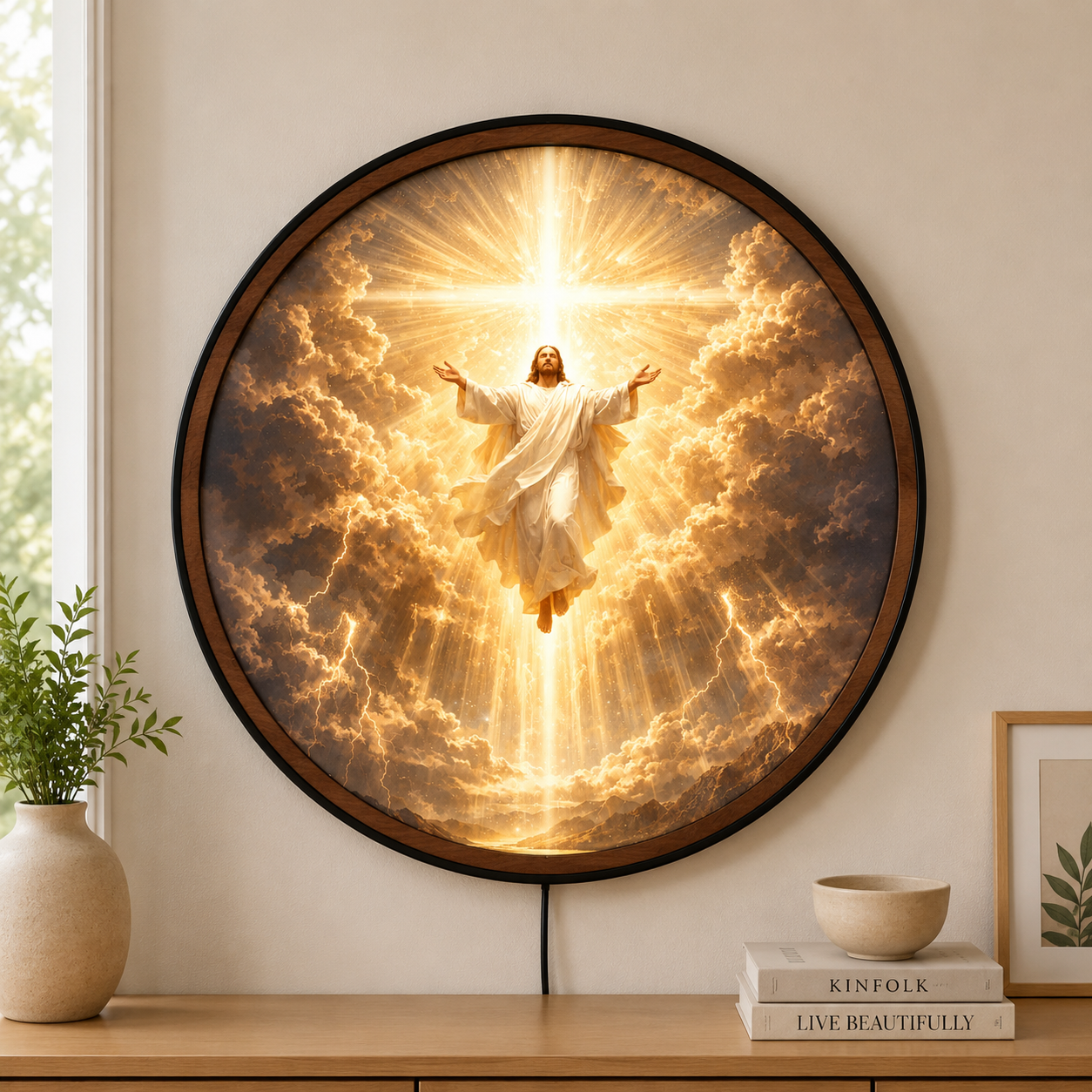 Handmade LED Divine Light Wall Art - Wooden Frame Acrylic Lamp Decor LED059