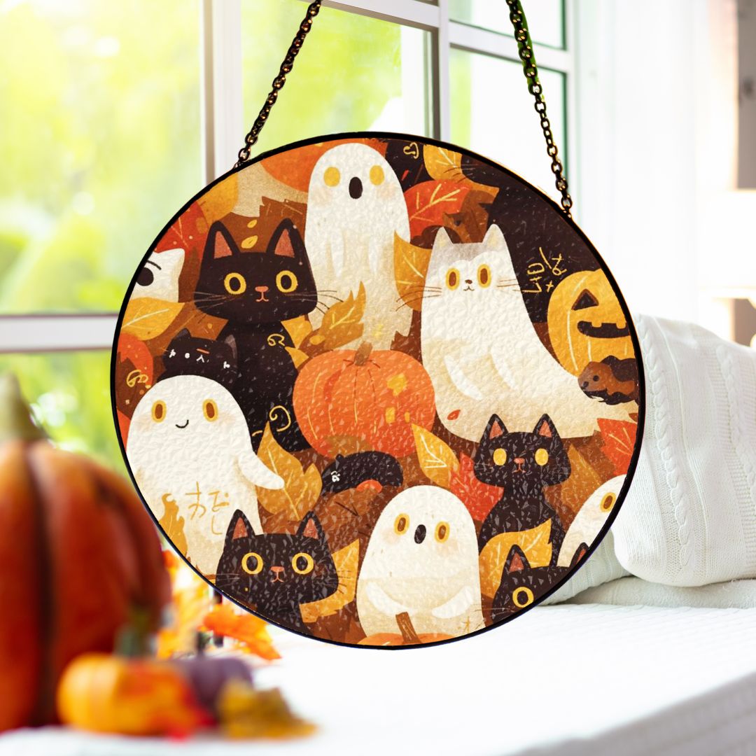 Halloween Suncatcher, Spooky Stained Glass Window Decor, Home and Party Decoration, HLW032