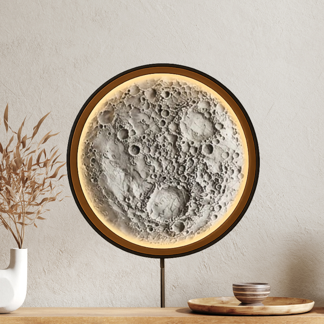 Handmade LED Moon Wall Art, Moon Planet Galaxy Wooden Frame Acrylic Lamp Decor ML007