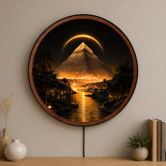 Handmade LED Egyptian Pyramid Wall Art - Wooden Frame Acrylic Lamp Decor LED041