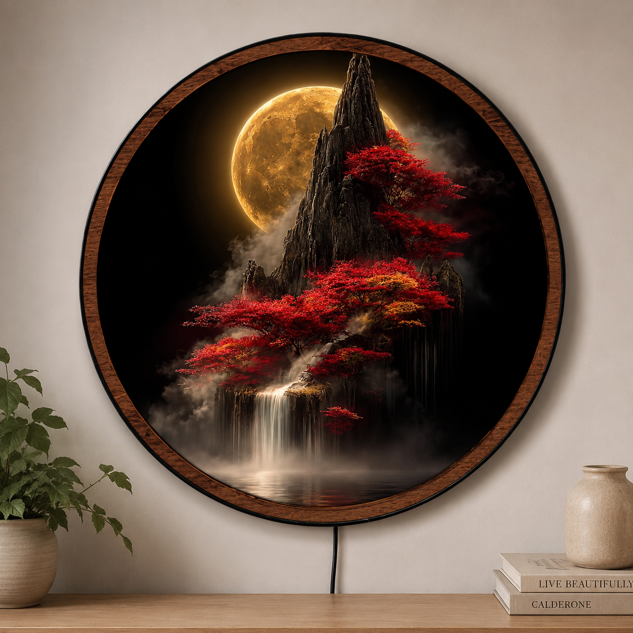 Handmade LED Moonlit Mountain Wall Art - Wooden Frame Acrylic Lamp Decor LED038