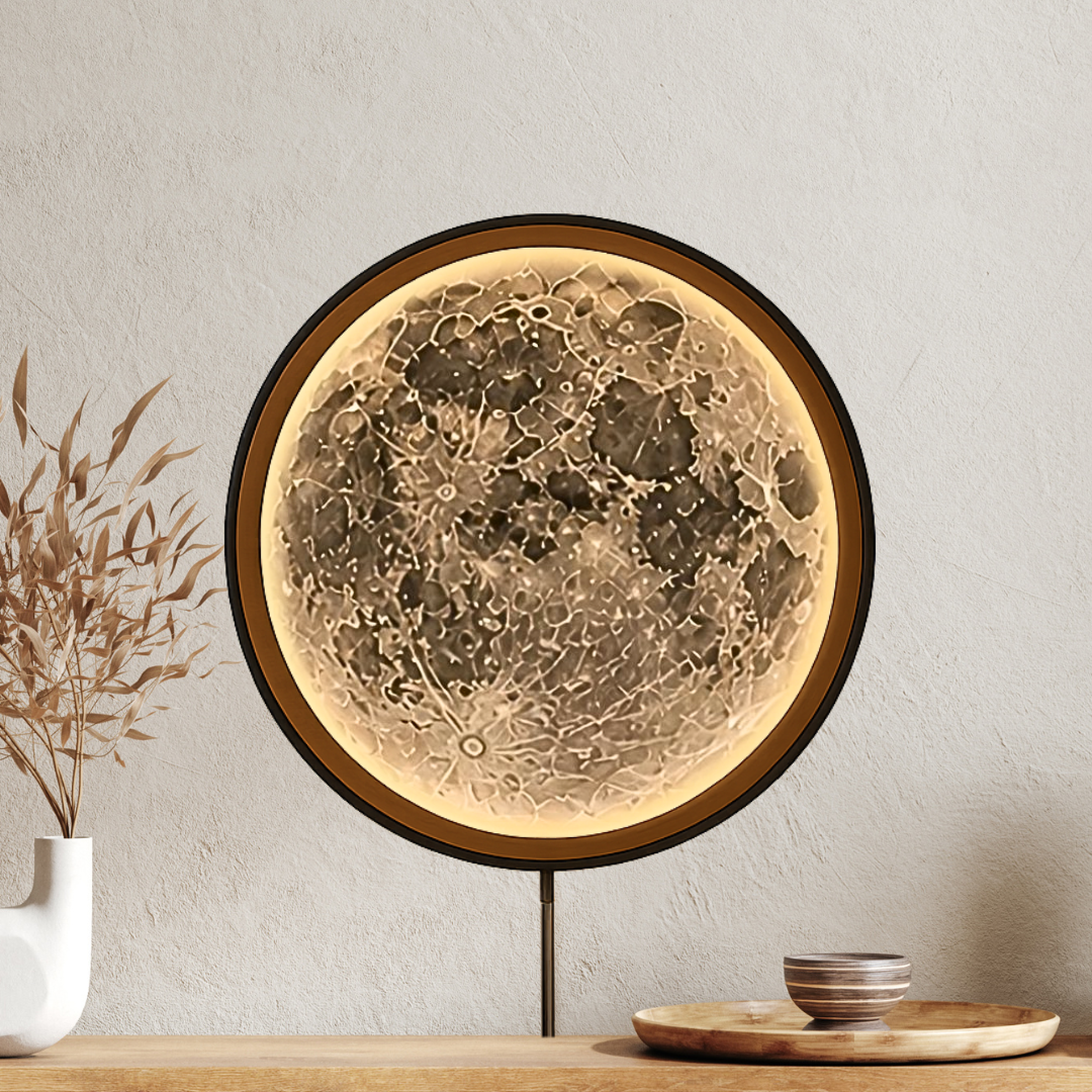 Handmade LED Moon Wall Art, Moon Planet Galaxy Wooden Frame Acrylic Lamp Decor ML005