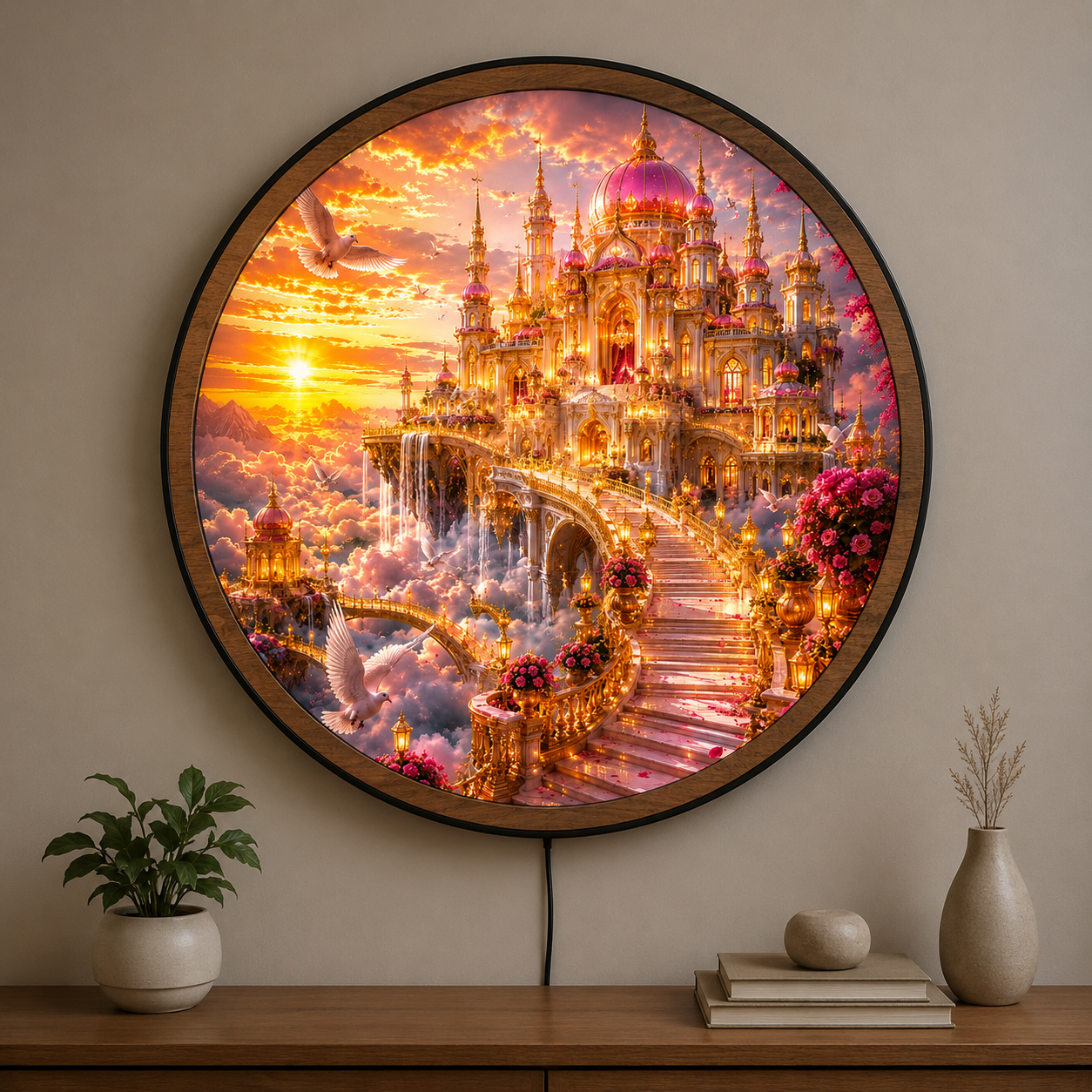 Handmade LED Fantasy Palace Wall Art - Wooden Frame Acrylic Lamp Decor LED028