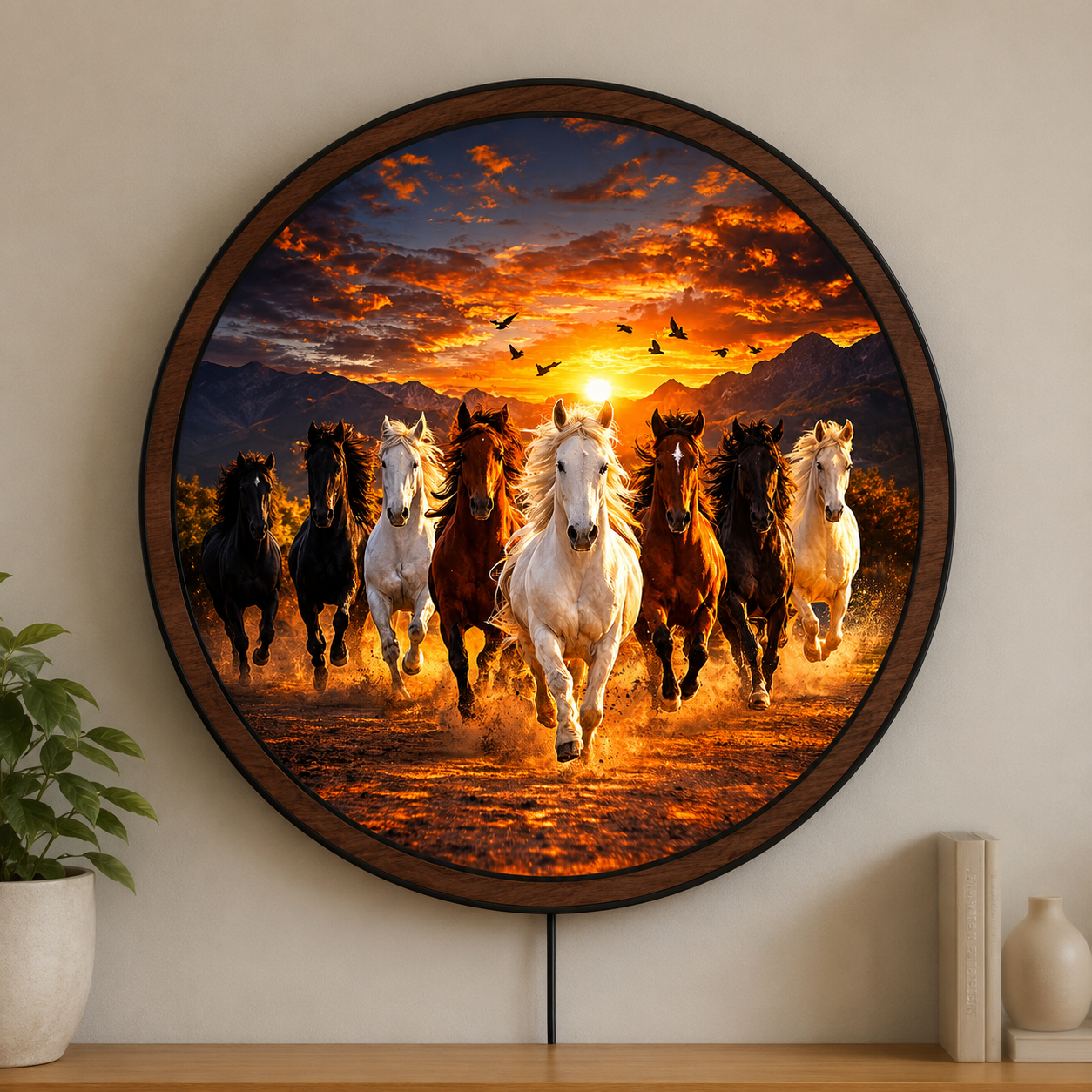 Handmade LED Running Horses Wall Art - Sunset Wooden Frame Acrylic Lamp Decor LED017
