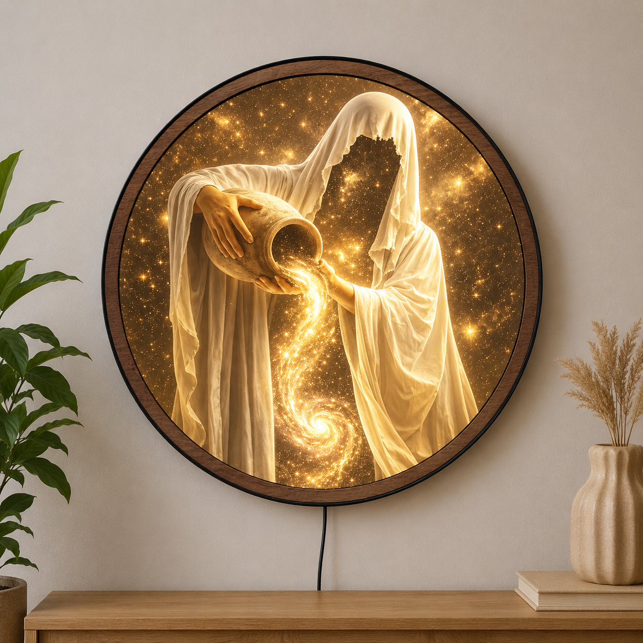 Handmade LED Fantasy Celestial Figure Wall Art - Wooden Frame Acrylic Lamp Decor LED056
