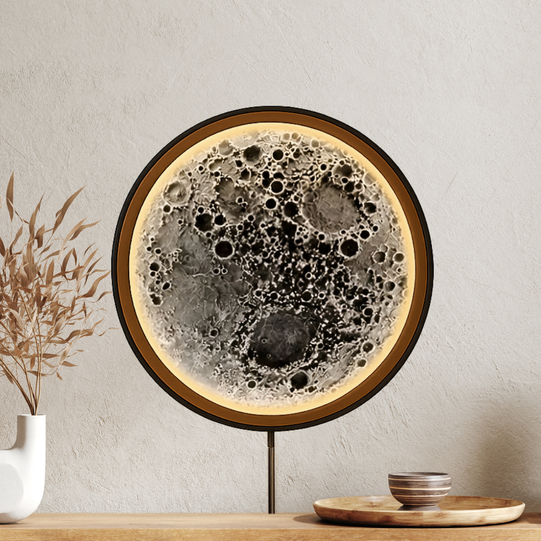Handmade LED Moon Wall Art, Moon Planet Galaxy Wooden Frame Acrylic Lamp Decor ML001