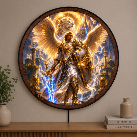 Handmade LED Fantasy Angel Warrior Wall Art - Wooden Frame Acrylic Lamp Decor LED043