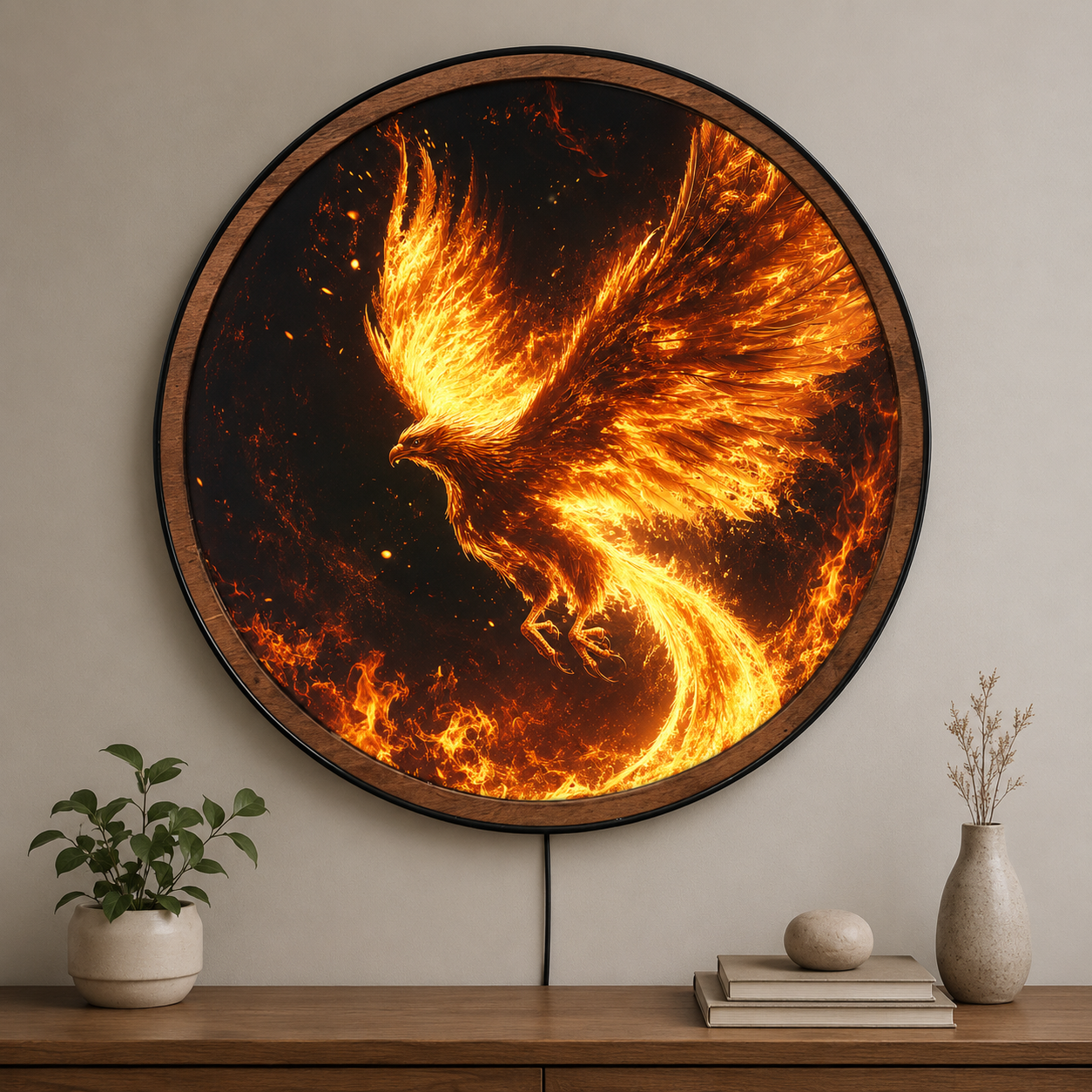 Handmade LED Fantasy Phoenix Wall Art - Wooden Frame Acrylic Lamp Decor LED030
