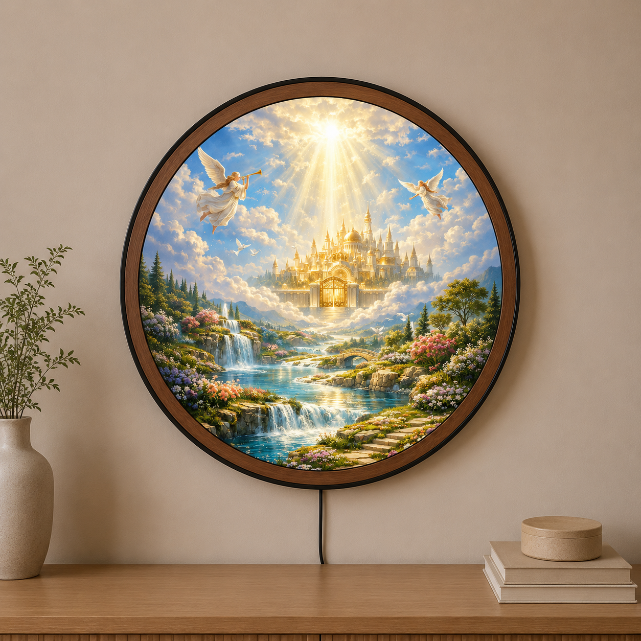 Handmade LED Heavenly Castle Wall Art - Wooden Frame Acrylic Lamp Decor LED015