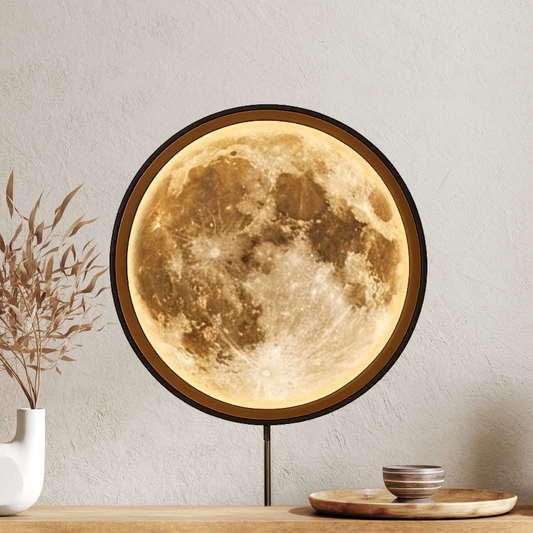 Handmade LED Moon Wall Art, Moon Planet Galaxy Wooden Frame Acrylic Lamp Decor ML004