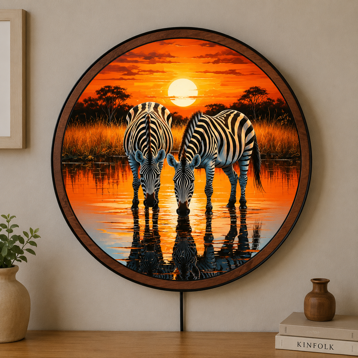 Handmade LED Zebra Sunset Wall Art - Wooden Frame Acrylic Lamp Decor LED054