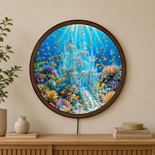 Handmade LED Underwater Castle Wall Art - Ocean Fantasy Wooden Frame Lamp Decor LED009