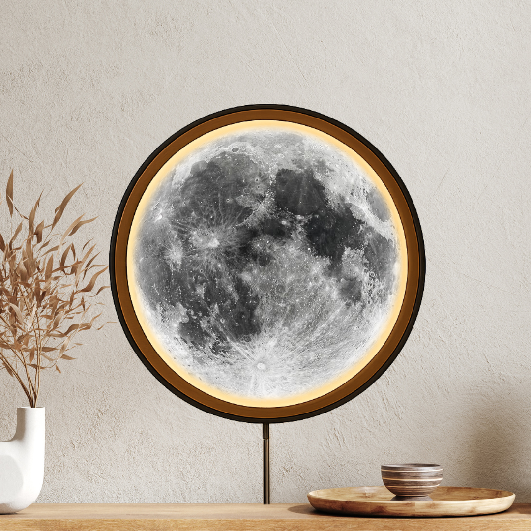 Handmade LED Moon Wall Art, Moon Planet Galaxy Wooden Frame Acrylic Lamp Decor ML006