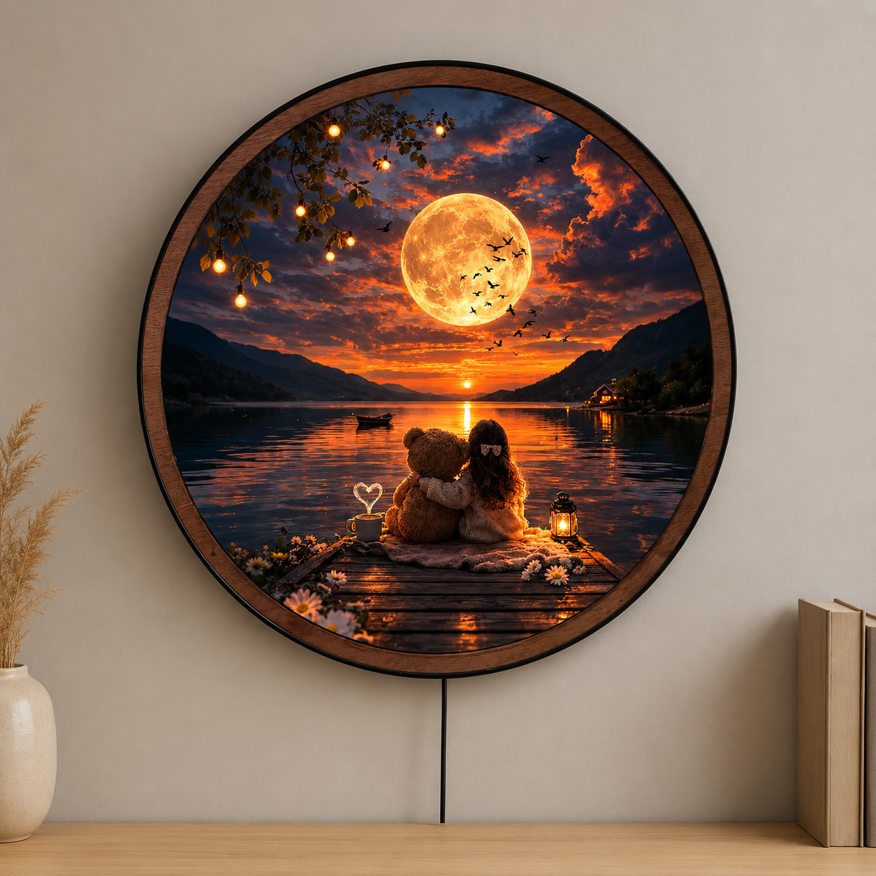 Handmade LED Fantasy Romantic Lake Wall Art - Wooden Frame Acrylic Lamp Decor LED049