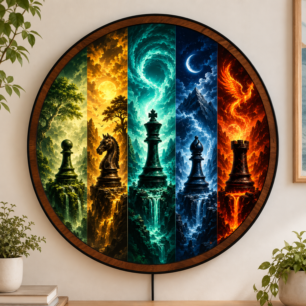 Handmade LED Fantasy Chess Wall Art - Wooden Frame Acrylic Lamp Decor LED029