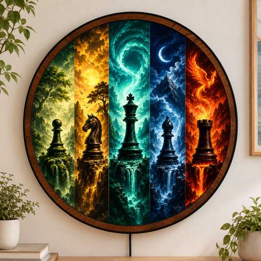 Handmade LED Fantasy Chess Wall Art - Wooden Frame Acrylic Lamp Decor LED029