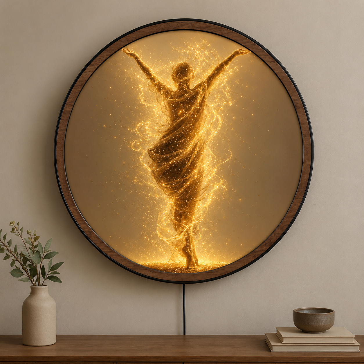 Handmade LED Glowing Spirit Wall Art - Wooden Frame Acrylic Lamp Decor LED026