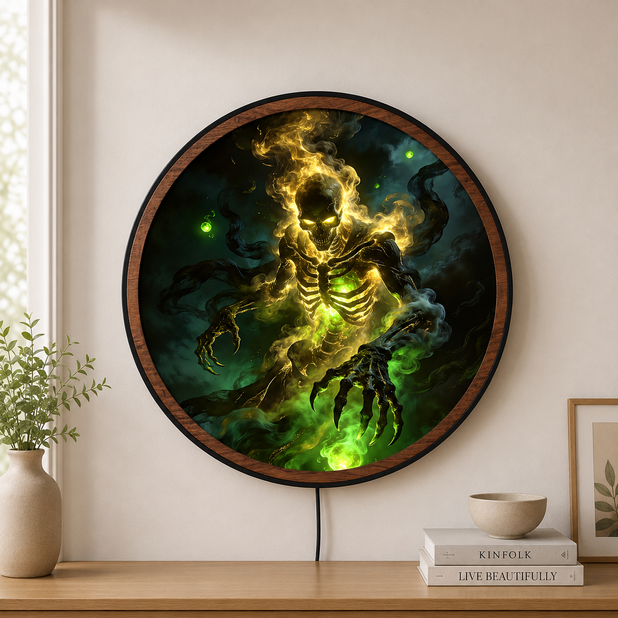 Handmade LED Fantasy Skeleton Wall Art - Wooden Frame Acrylic Lamp Decor LED044
