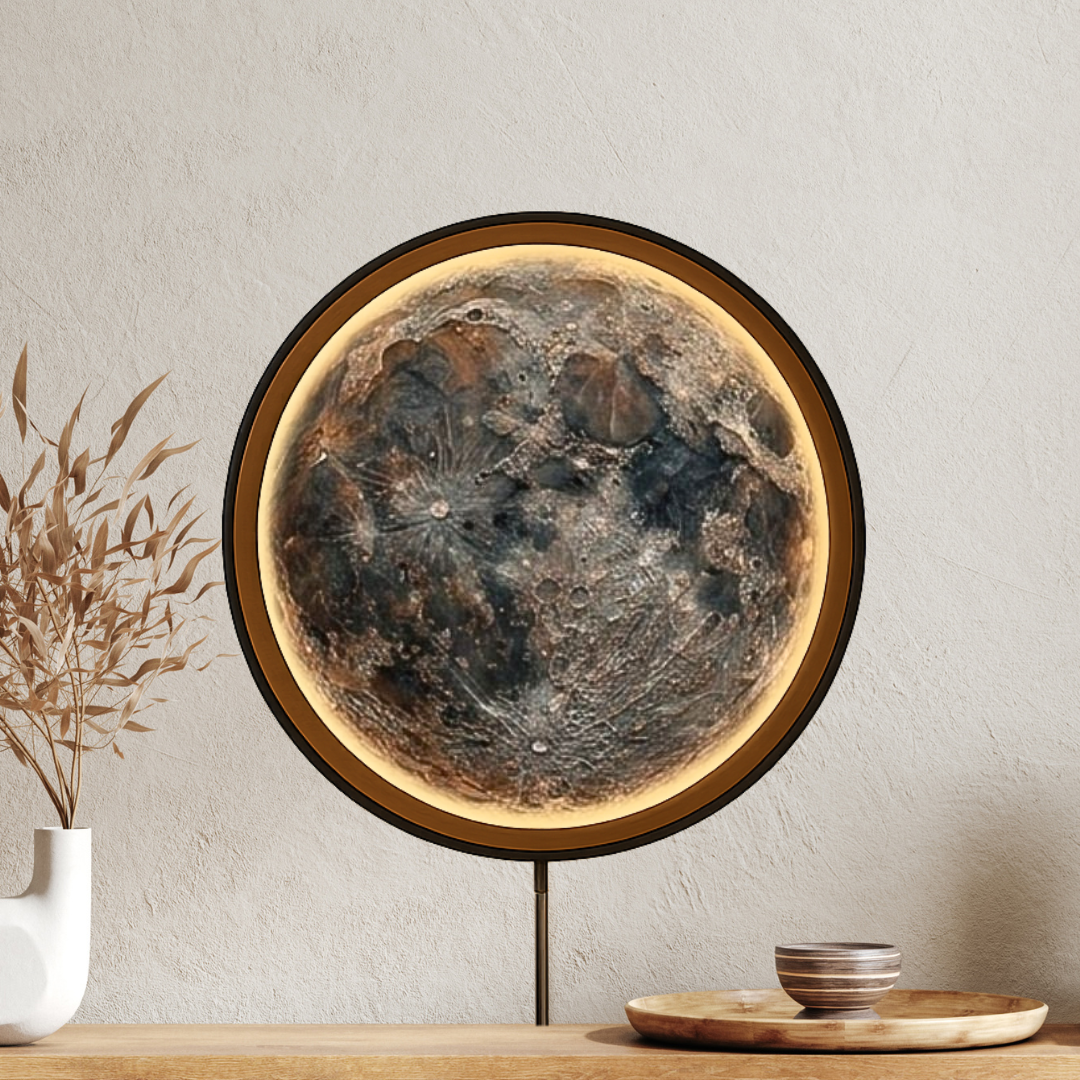 Handmade LED Moon Wall Art, Moon Planet Galaxy Wooden Frame Acrylic Lamp Decor ML010