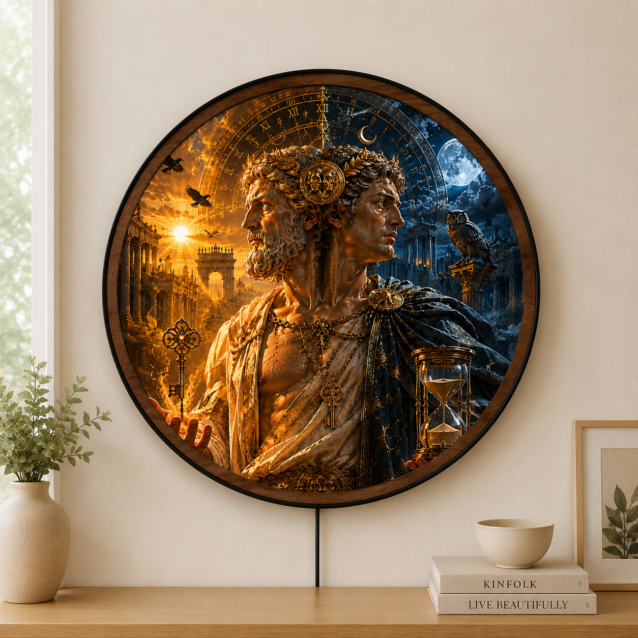 Handmade LED Fantasy Timekeeper Wall Art - Wooden Frame Acrylic Lamp Decor LED058