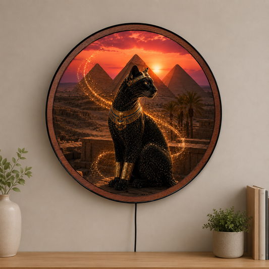 Handmade LED Fantasy Bastet Wall Art - Wooden Frame Acrylic Lamp Decor LED032