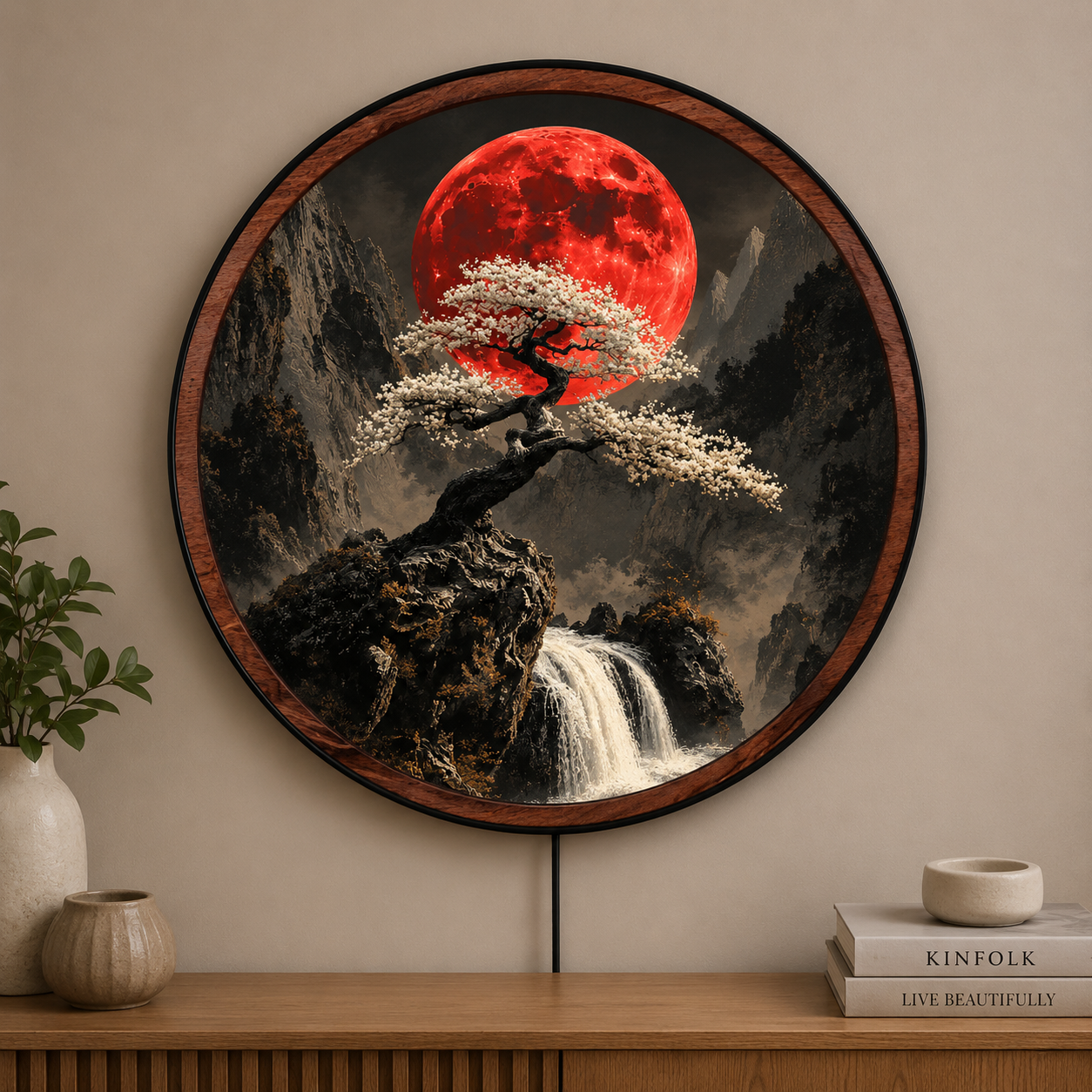 Handmade LED Blood Moon Bonsai Wall Art - Wooden Frame Acrylic Lamp Decor LED053