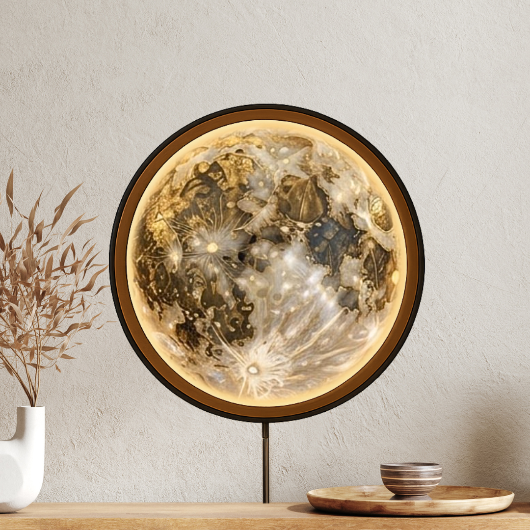Handmade LED Moon Wall Art, Moon Planet Galaxy Wooden Frame Acrylic Lamp Decor ML003
