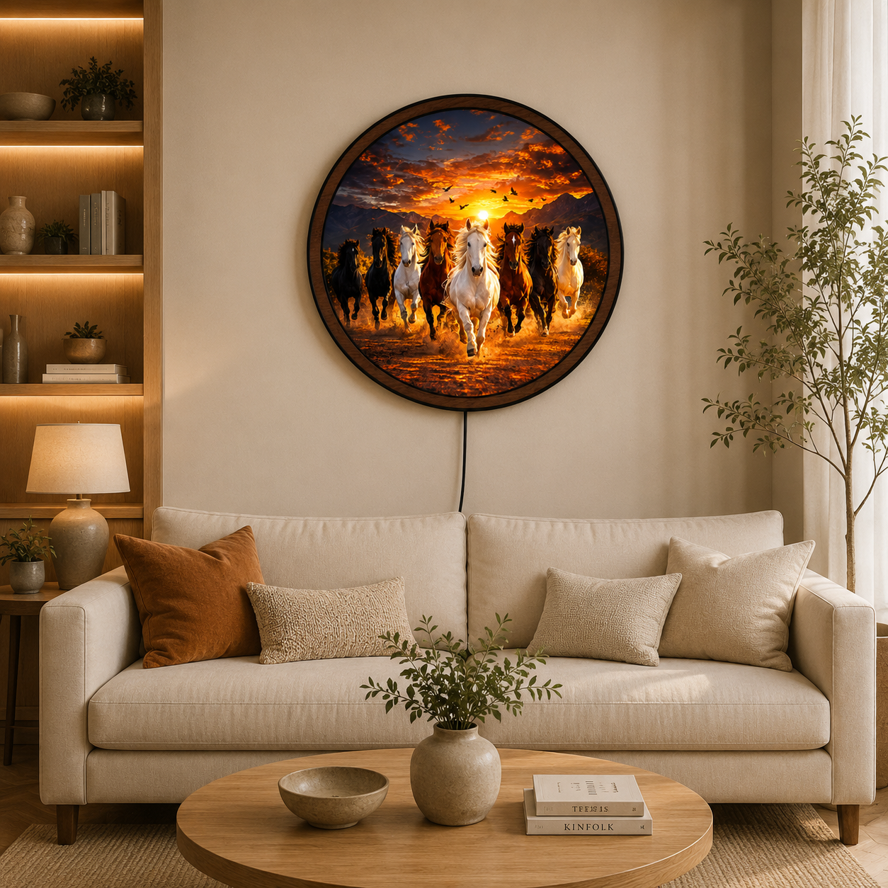 Handmade LED Running Horses Wall Art - Sunset Wooden Frame Acrylic Lamp Decor LED017