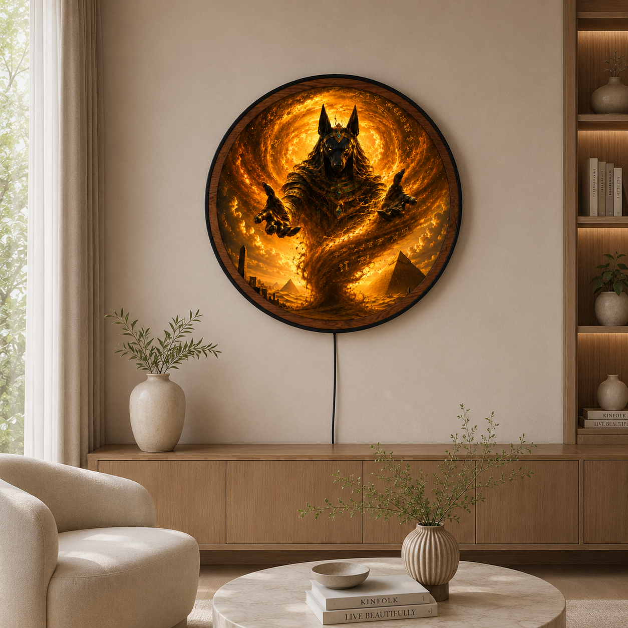 Handmade LED Fantasy Anubis Wall Art - Wooden Frame Acrylic Lamp Decor LED048