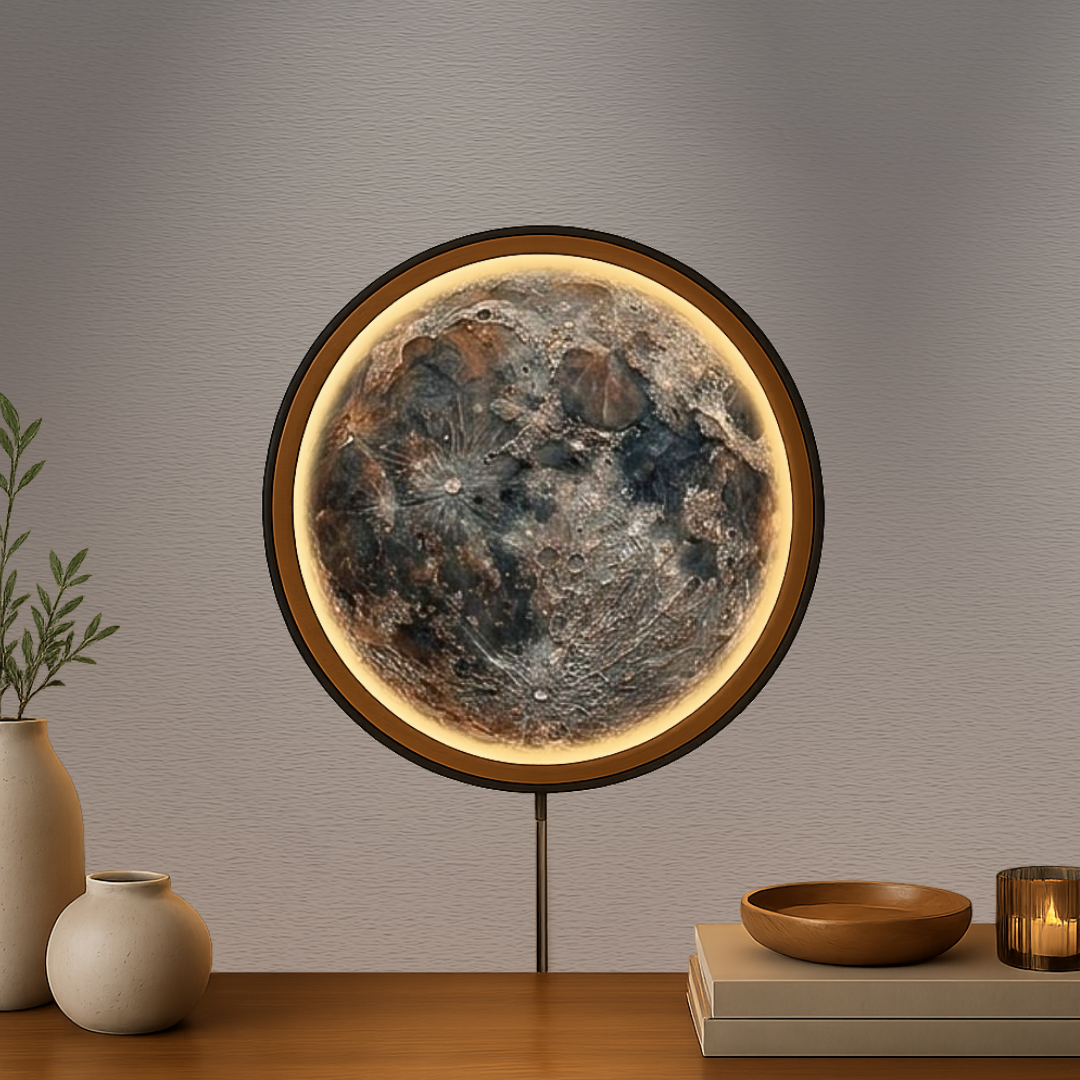 Handmade LED Moon Wall Art, Moon Planet Galaxy Wooden Frame Acrylic Lamp Decor ML010
