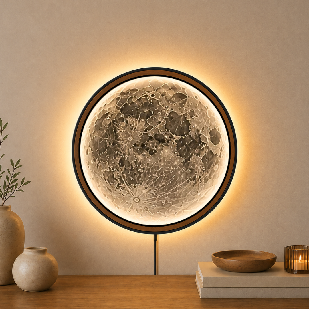 Handmade LED Moon Wall Art, Wooden Frame Acrylic Lamp Decor ML005