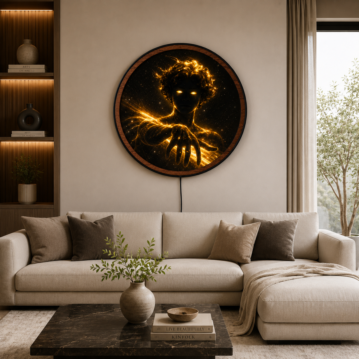 Handmade LED Fantasy Celestial Figure Wall Art - Wooden Frame Acrylic Lamp Decor LED045