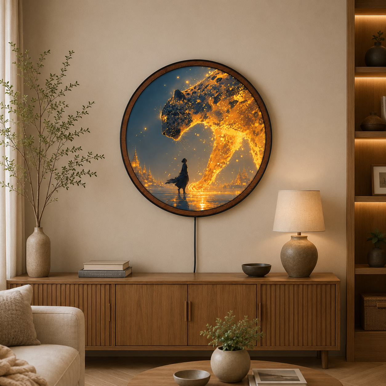 Handmade LED Fantasy Leopard Wall Art - Wooden Frame Acrylic Lamp Decor LED027