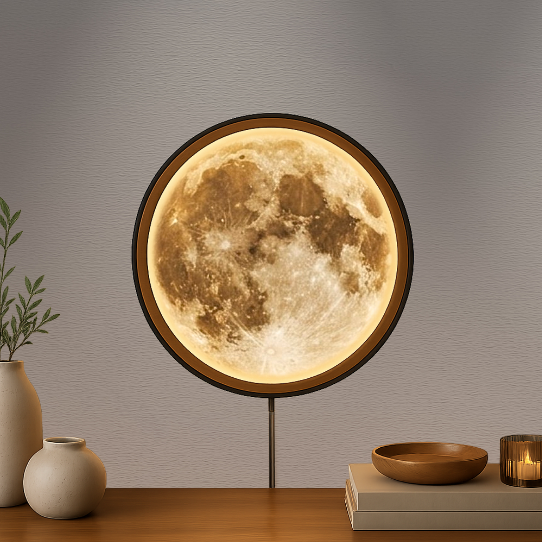 Handmade LED Moon Wall Art, Moon Planet Galaxy Wooden Frame Acrylic Lamp Decor ML004