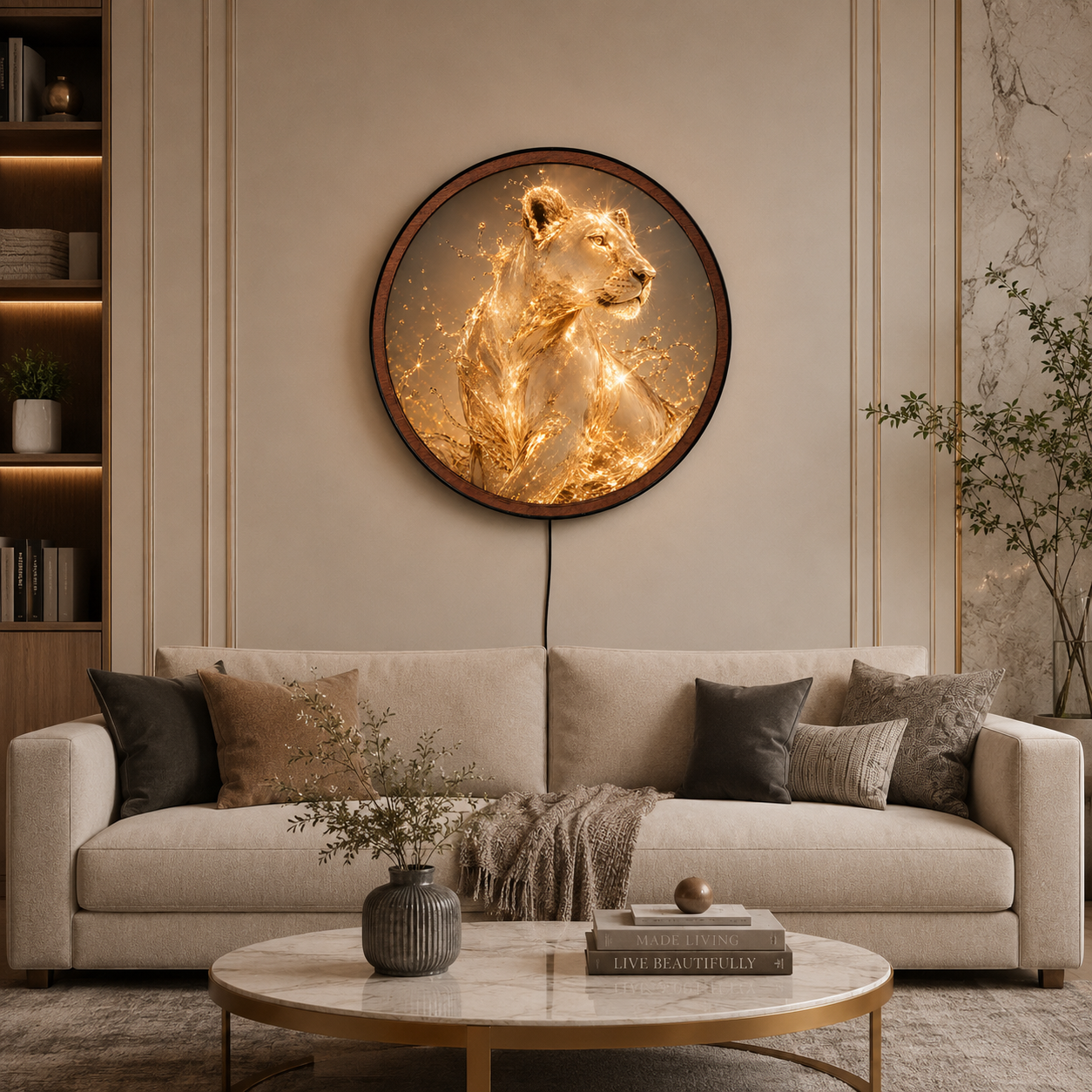 Handmade LED Artistic Lion Wall Art - Wooden Frame Acrylic Lamp Decor LED036