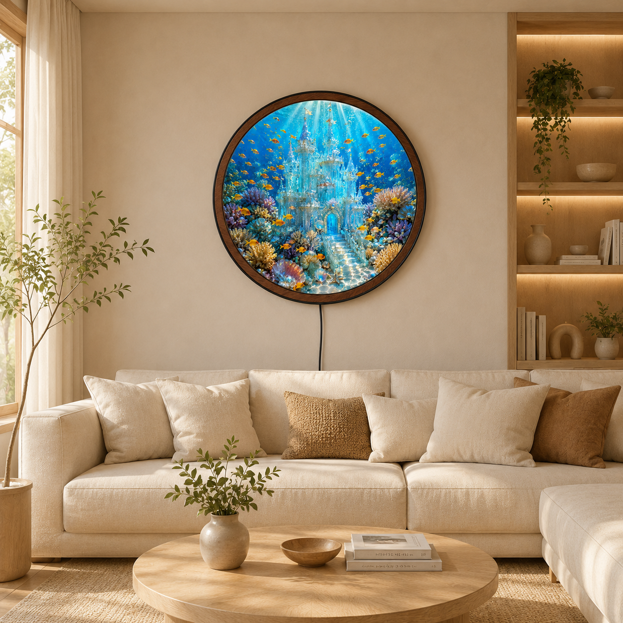Handmade LED Underwater Castle Wall Art - Ocean Fantasy Wooden Frame Lamp Decor LED009