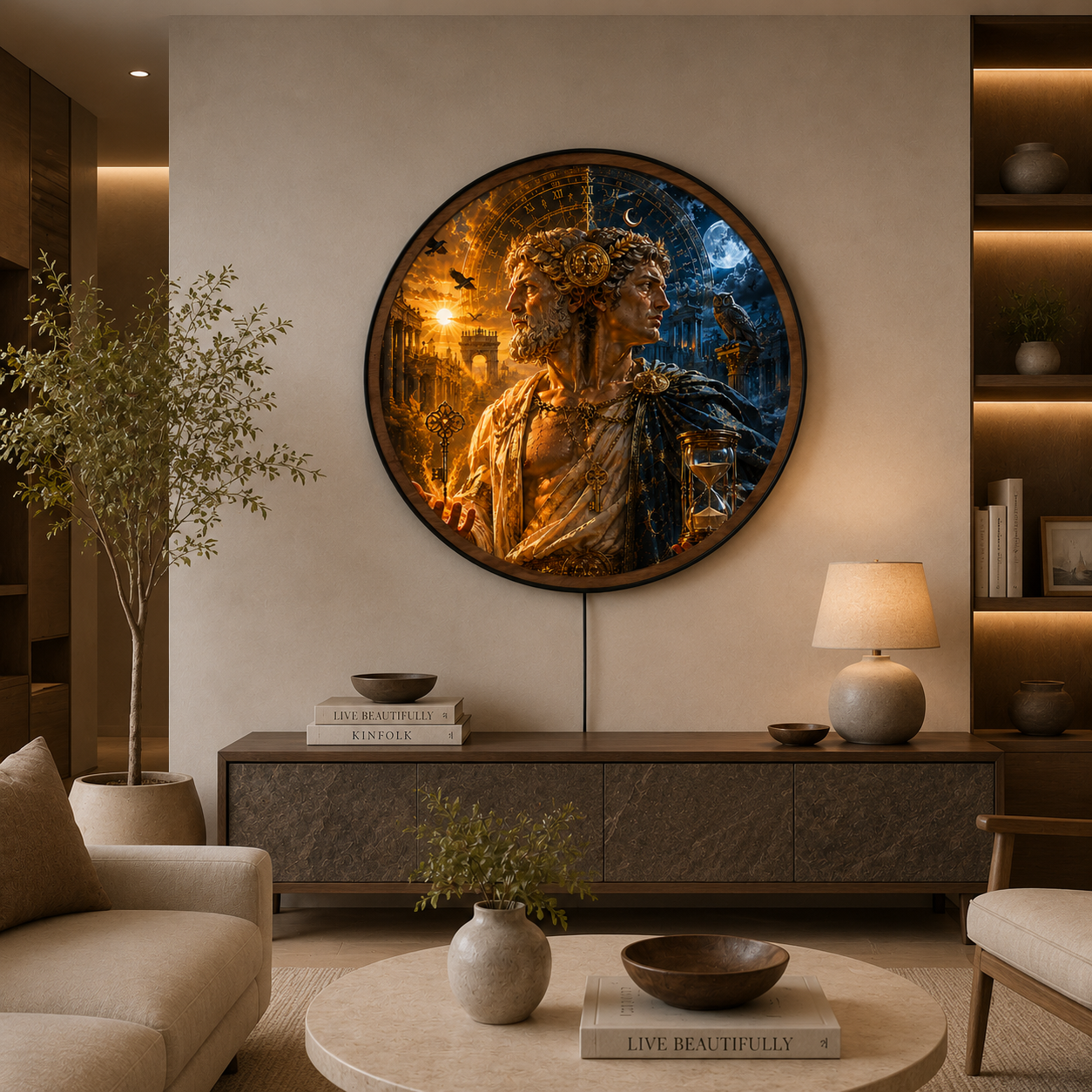 Handmade LED Fantasy Timekeeper Wall Art - Wooden Frame Acrylic Lamp Decor LED058