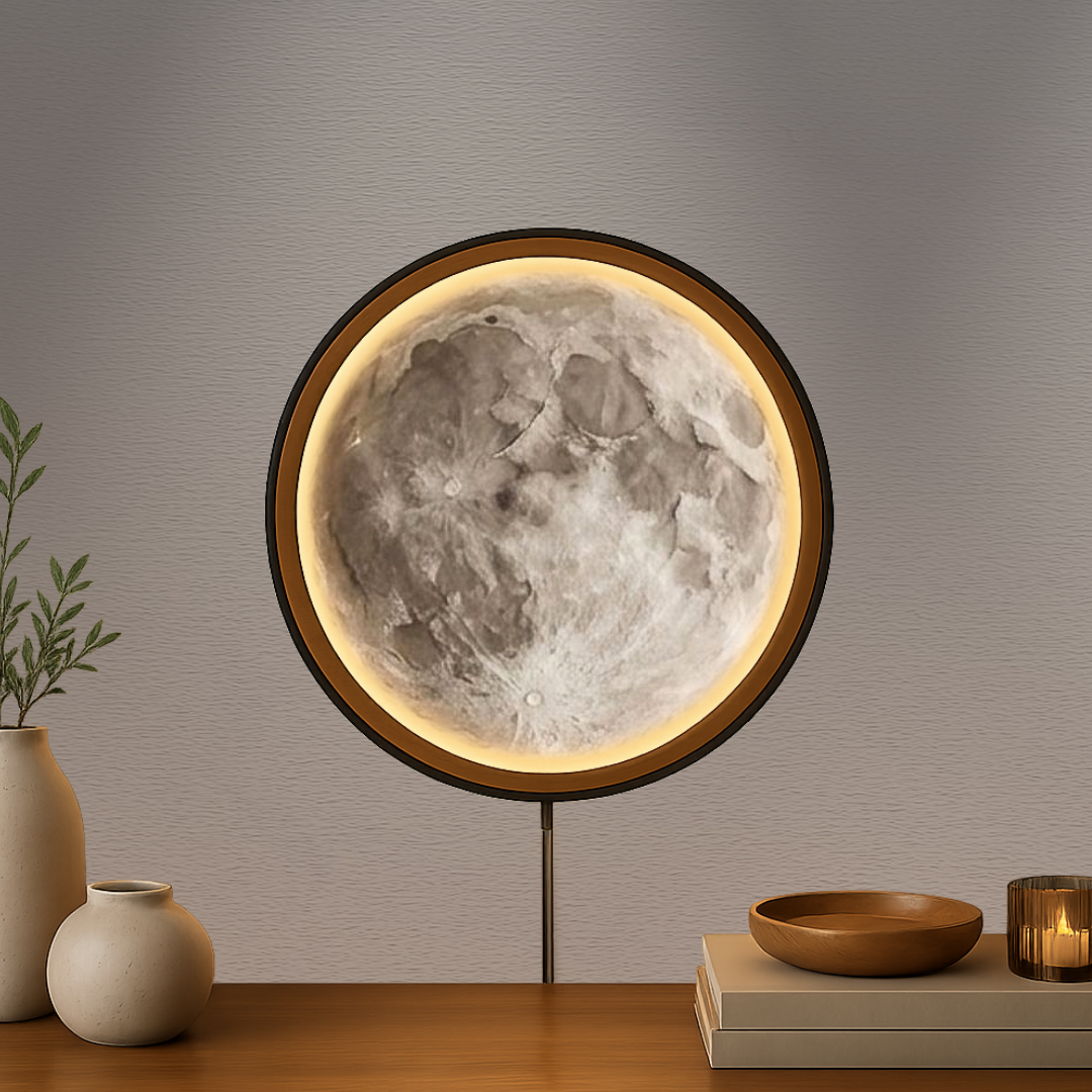 Handmade LED Moon Wall Art, Moon Planet Galaxy Wooden Frame Acrylic Lamp Decor ML008
