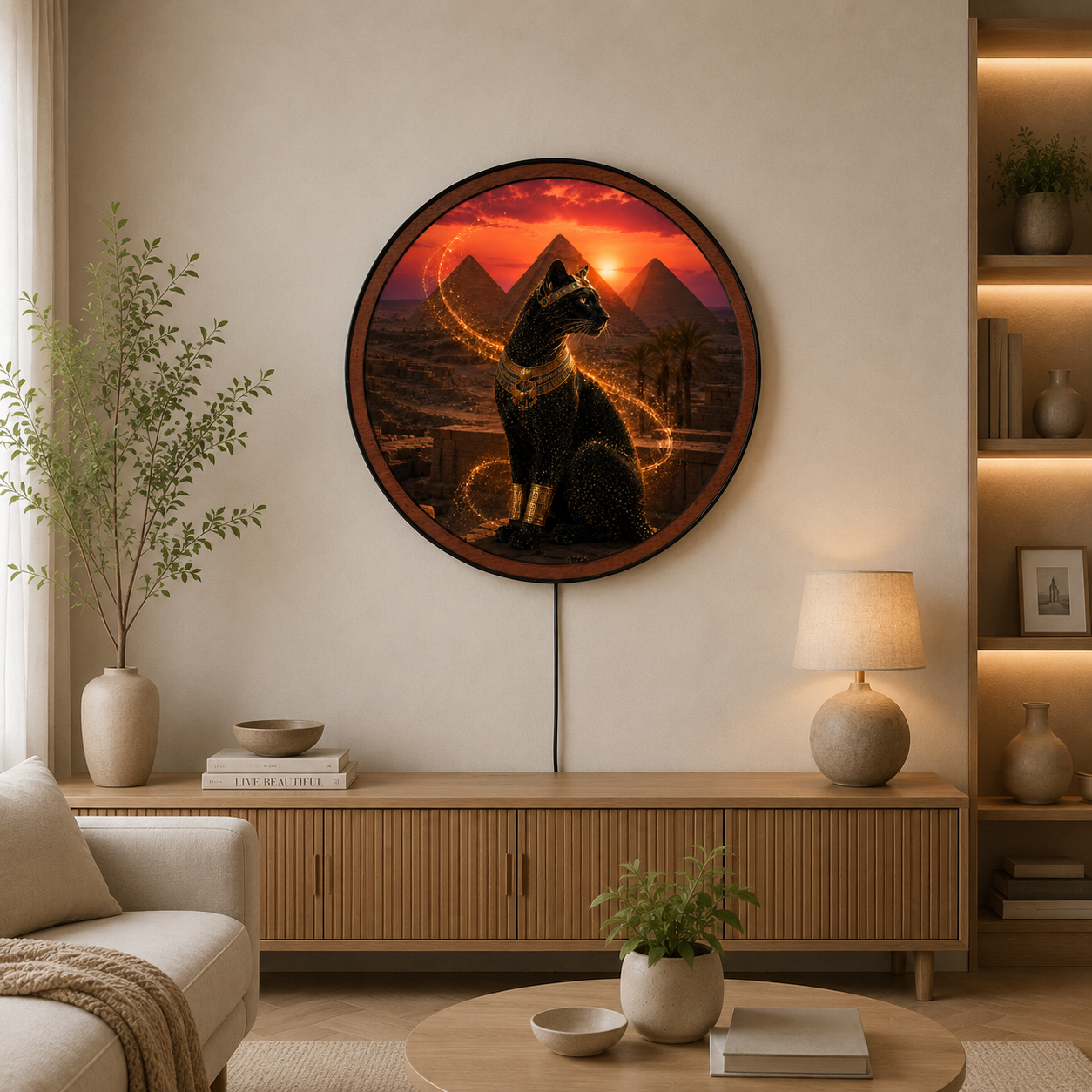 Handmade LED Fantasy Bastet Wall Art - Wooden Frame Acrylic Lamp Decor LED032