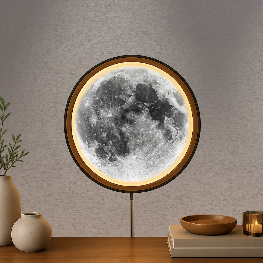 Handmade LED Moon Wall Art, Moon Planet Galaxy Wooden Frame Acrylic Lamp Decor ML006