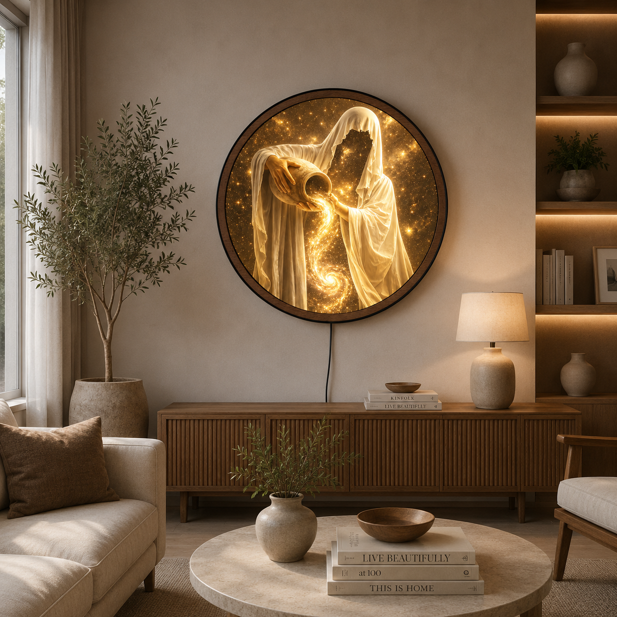 Handmade LED Fantasy Celestial Figure Wall Art - Wooden Frame Acrylic Lamp Decor LED056