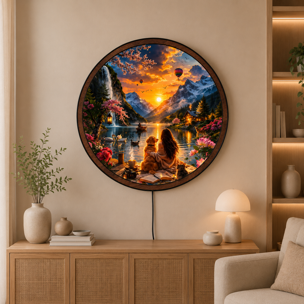 Handmade LED Cozy Lakeside Wall Art - Wooden Frame Acrylic Lamp Decor LED023
