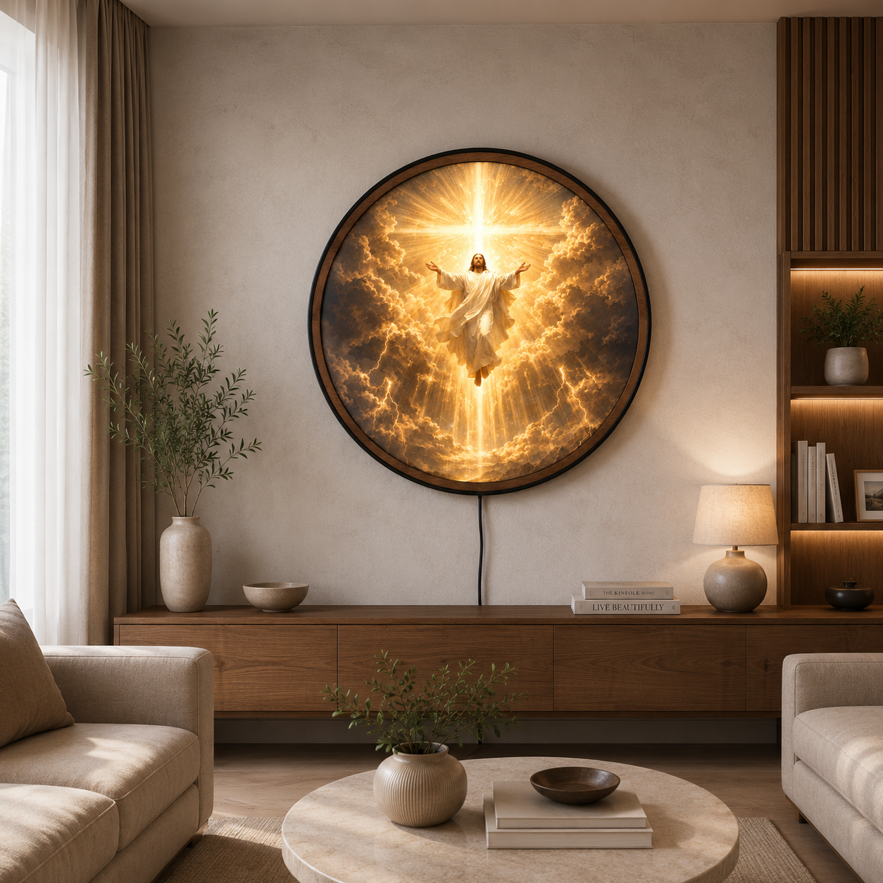 Handmade LED Divine Light Wall Art - Wooden Frame Acrylic Lamp Decor LED059