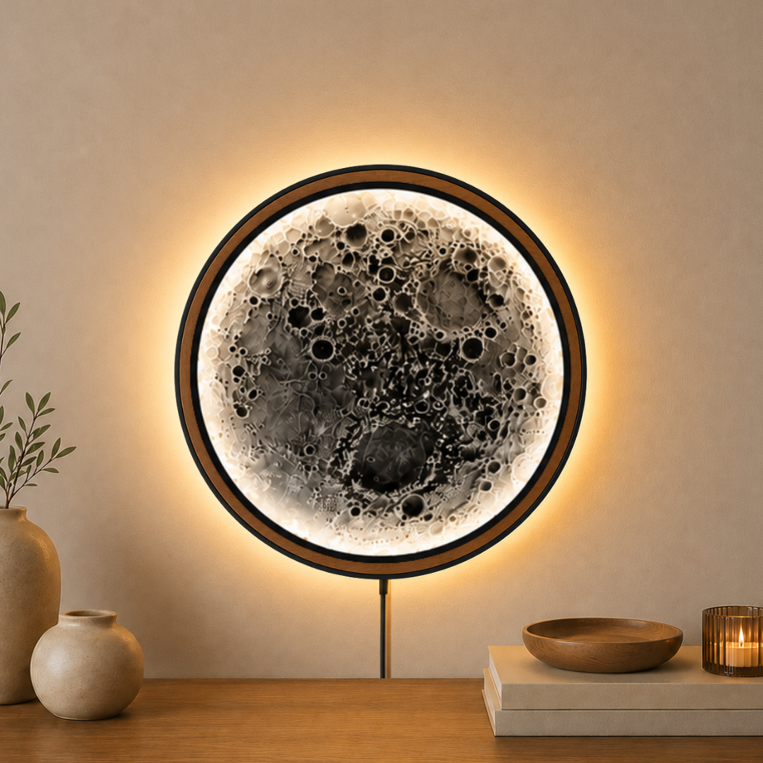 Handmade LED Moon Wall Art, Wooden Frame Acrylic Lamp Decor ML001